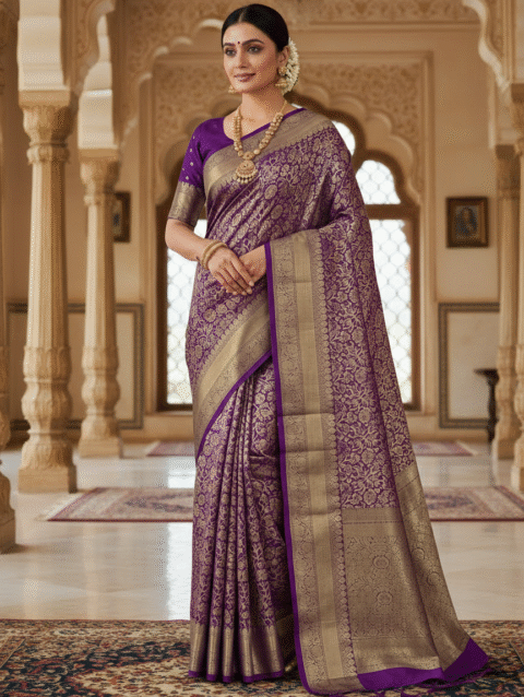 One Gram Gold Tissue Saree – Front View – The Lavi’s
