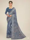 Blue Printed Georgette Saree with Traditional Border – Lightweight & Elegant