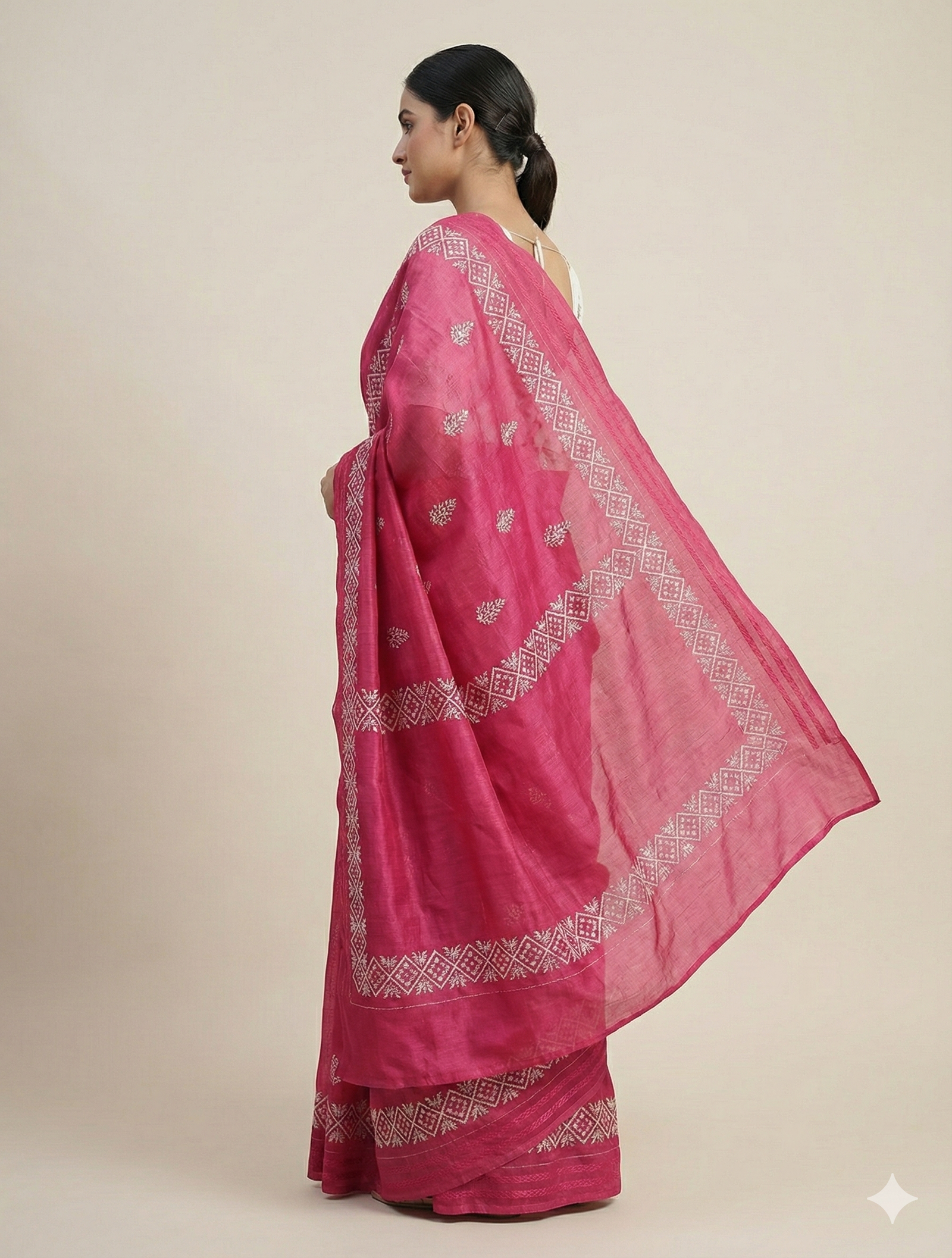 Bright Pink Printed Georgette Saree with Traditional Border