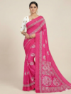 Bright Pink Printed Georgette Saree with Traditional Border