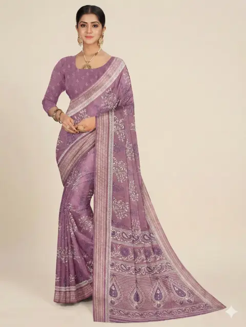 Mauve Printed Georgette Saree with Elegant Border