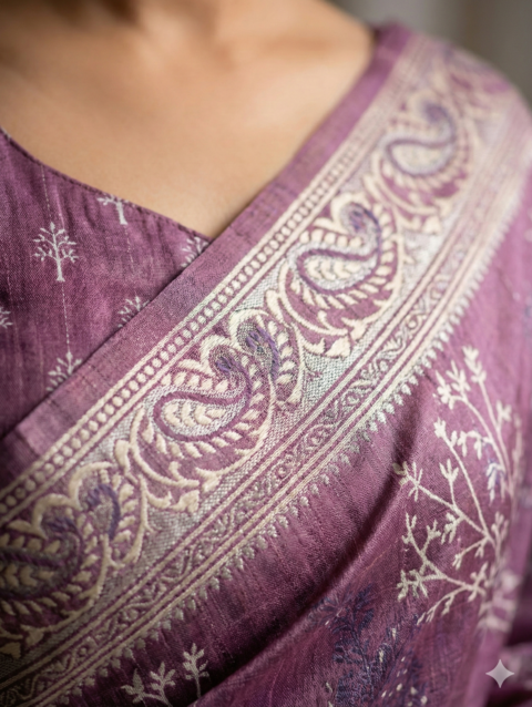 Mauve Printed Georgette Saree with Elegant Border
