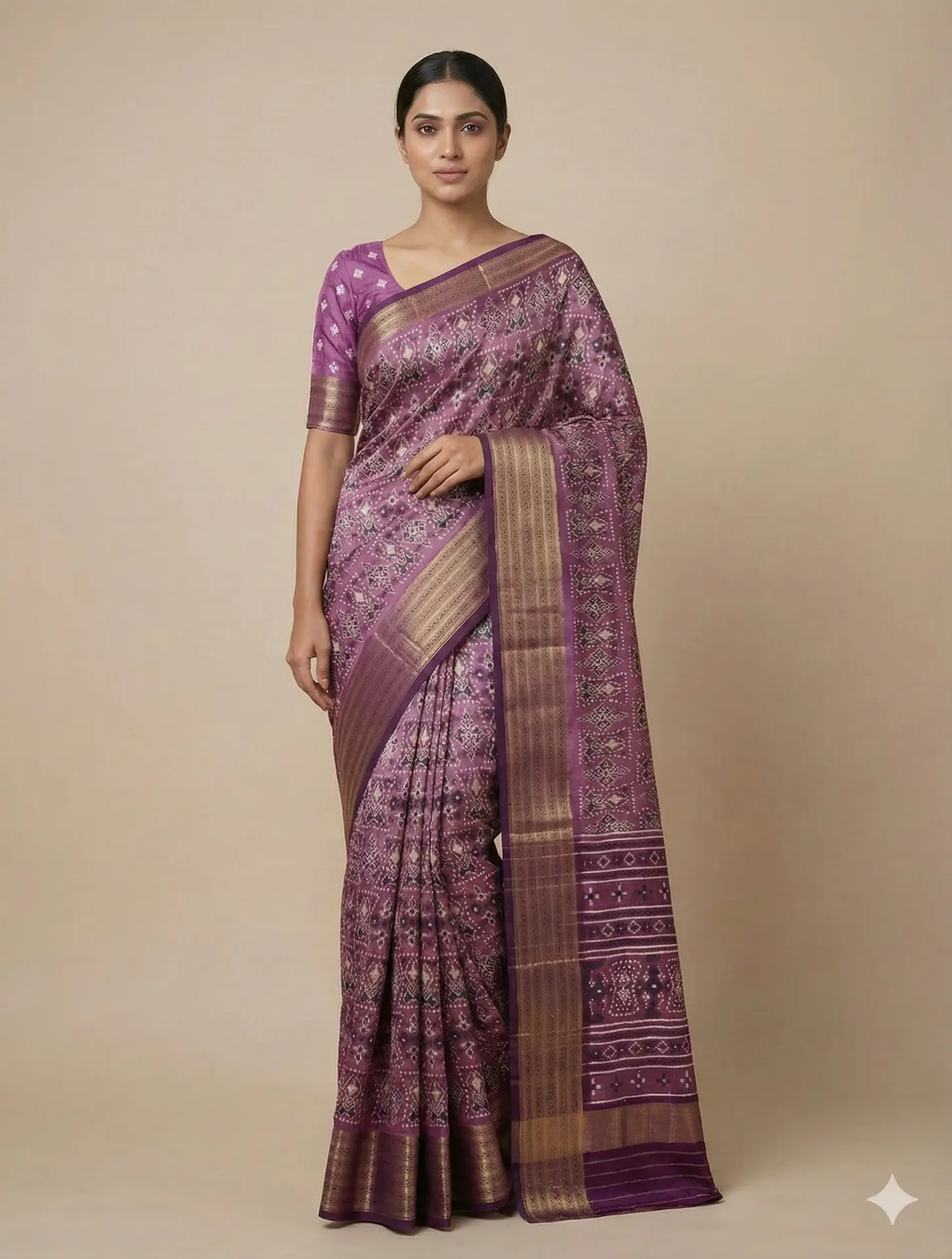 Purple Printed Georgette Saree with Traditional Border