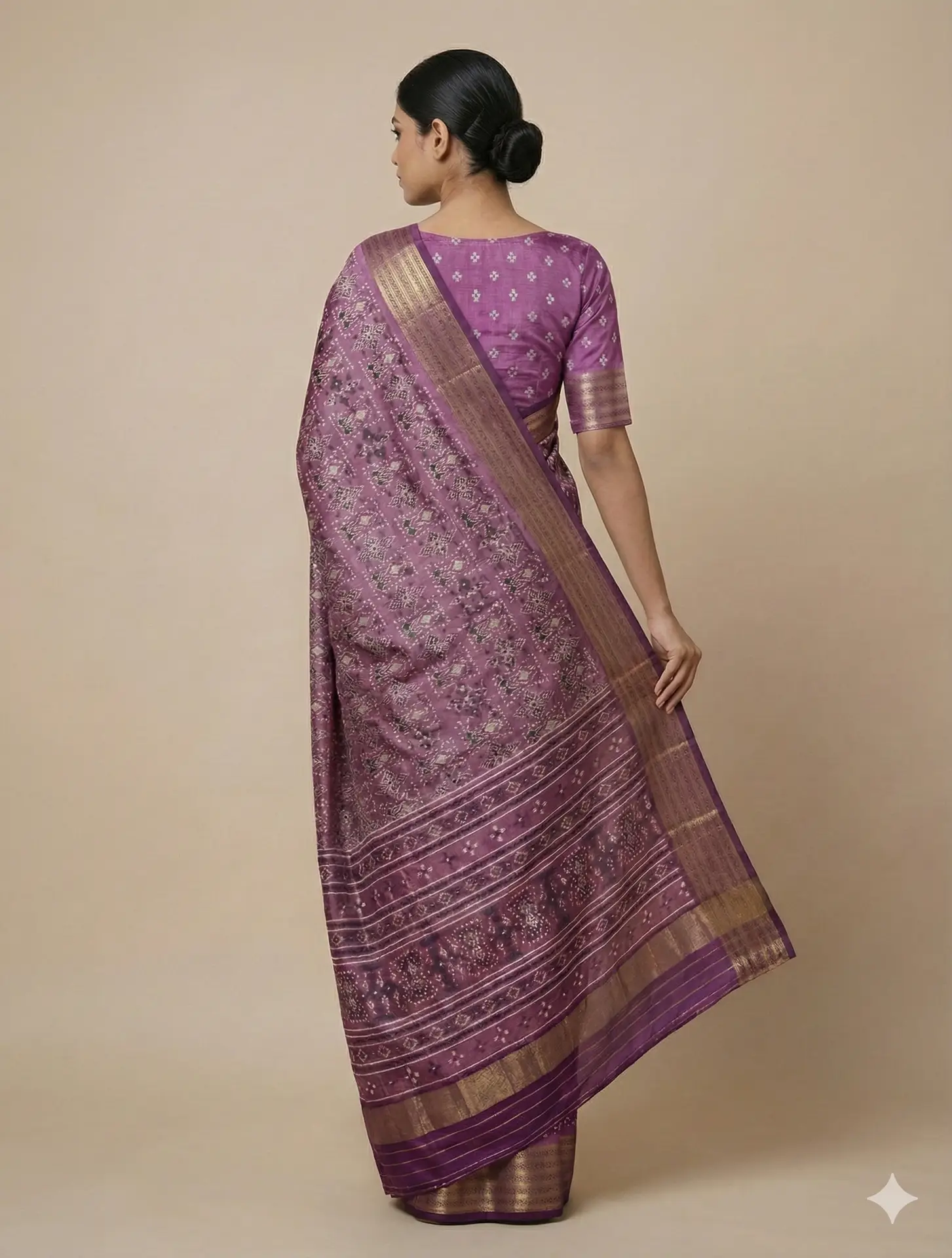 Purple Printed Georgette Saree with Traditional Border