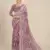 soft mauve printed georgette saree with traditional woven border