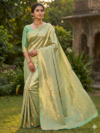 Mint Green Kanchipuram Silk Brocade Saree with Traditional Border