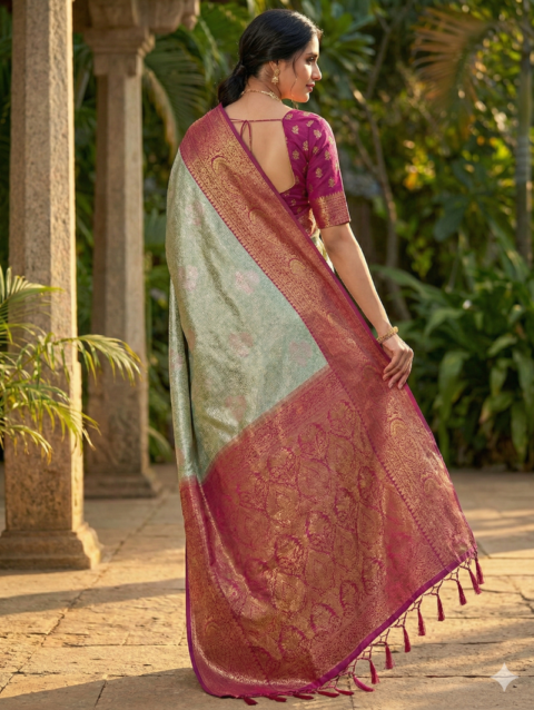 Traditional Korvai Border on Semi Silk Saree