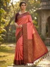 Peach Pink Kanchipuram Semi Silk Saree with Korvai Border