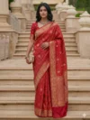 Pink Kanchipuram Semi Silk Saree with Traditional Woven Design