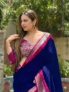 Purple Georgette Saree with Embroidered Designer Blouse