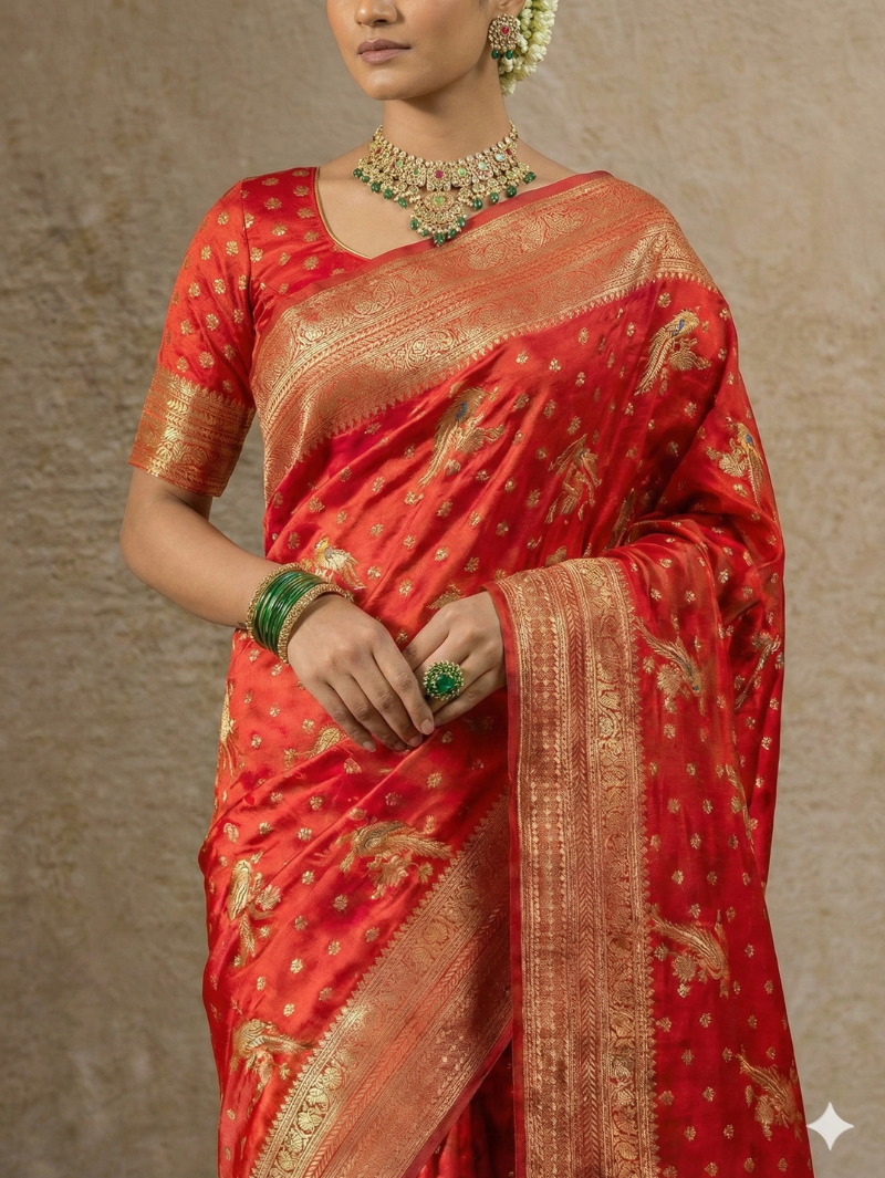 Matching Blouse Piece of Red Kanchipuram Semi Silk Saree