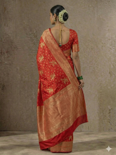 Silk Texture of Red Kanchipuram Semi Silk Saree
