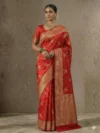 Red Kanchipuram Semi Silk Saree with Parrot Design