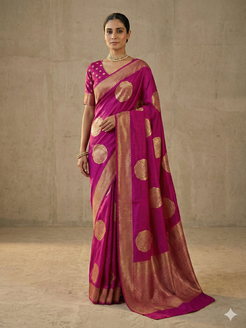 Rose Butta Georgette Crepe Silk Saree with Floral Weaving