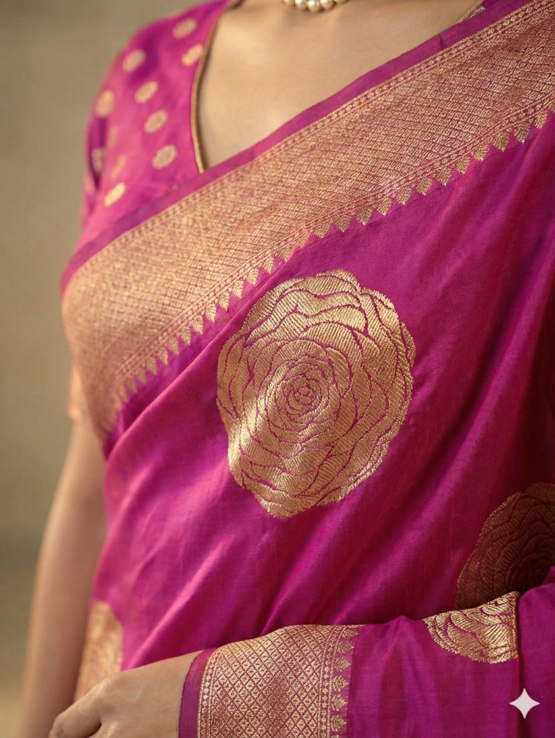 Rose Butta Georgette Crepe Silk Saree with Floral Weaving