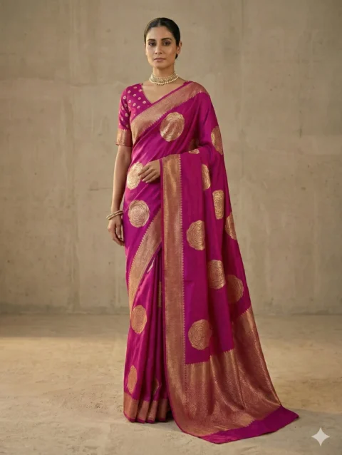 Rose Butta Georgette Crepe Silk Saree with Floral Weaving