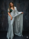 Silver Grey Georgette Saree front view