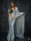 Silver Grey Georgette Saree front view